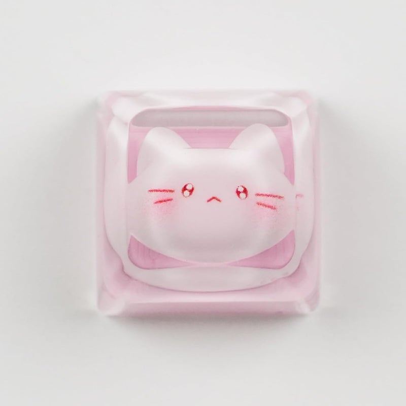 ULTRAEQUIP Artisan Keycaps, Pink Cat Design, 1U Resin Mechanical Keyboard Key, Shine Through Compatible Single 1U Replace Key for ESC Key Mechanical Keyboard - Image 1
